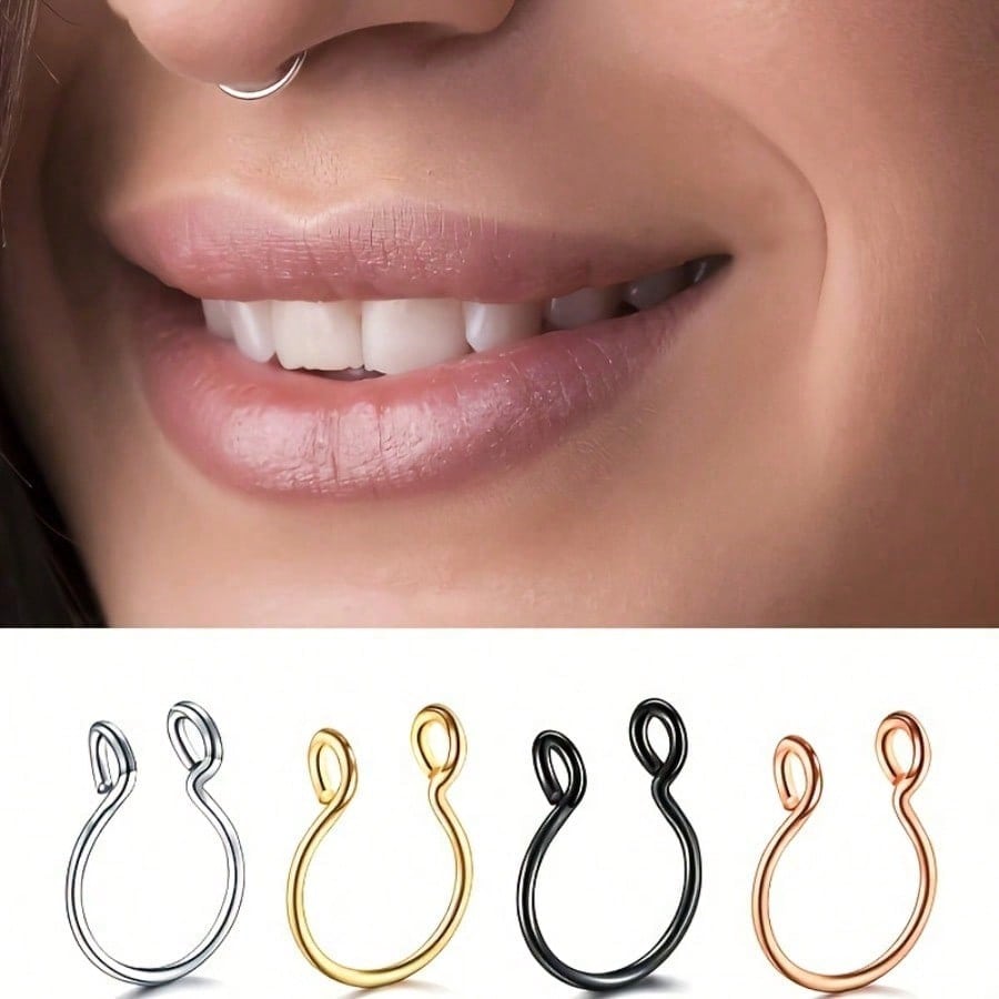 Men'S Accessories Rings - Multi-Color Nose Ring Hoop Non-Piercing Stainless