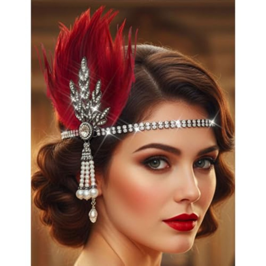 Men'S Accessories In The 1920S - 1920s Flapper Feather Headband Leaf Rhinestones